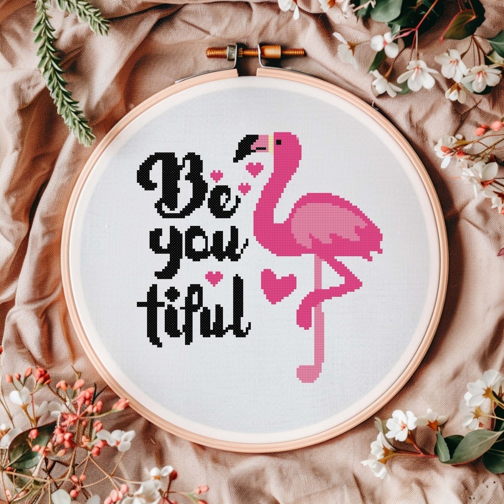Pink‎ Flamingo - Be You Tiful Beautiful Quote Counted Cross Stitch Kit - Picture 4 of 9